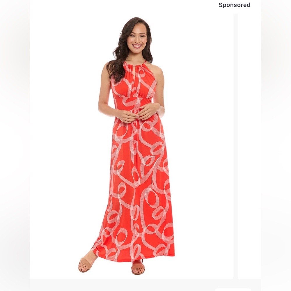 NWT Elegant Red / White Halter Maxi Dress by London Times.NEVER WORN.